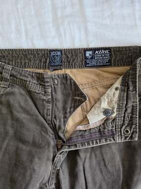 Kuhl OutKast Pants Mens 38x30 Brown Canvas Hiking Outdoor Utility Cotton